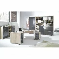 Maja Möbel Bürosparset Merit V (10-teilig) - Eiche Sonoma Dekor / Hochglanz Grau