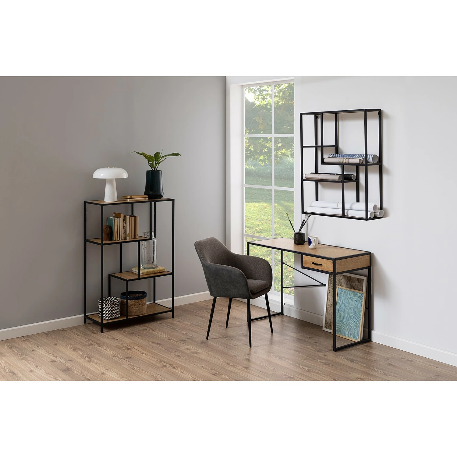 Red Living Regal Coogee I - Eiche Dekor / Schwarz - Höhe: 114 cm 5 Red Living Regal Coogee I - Eiche Dekor / Schwarz - Höhe: 114 cm – Bild 3