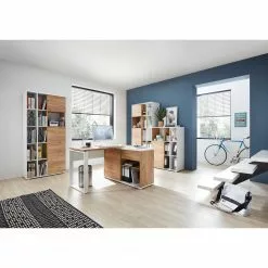 Germania Eckschreibtisch Lioni - Eiche Navarra Dekor / Weiß -Büromöbel Verkaufsgeschäft 1000126218 180716 12473822 MOOD GALLERYIMAGES P000000001000126218 mood