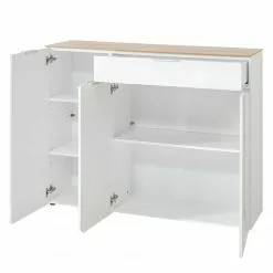 Germania Sideboard Cetano - Hochglanz Weiß / Eiche Navarra Dekor - Breite: 134 cm -Büromöbel Verkaufsgeschäft 1000126224 180727 08195134 GALLERYIMAGES P000000001000126224