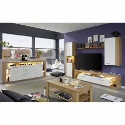 Trendteam Sideboard Rock II - Hochglanz Weiß / Wotan Eiche Dekor -Büromöbel Verkaufsgeschäft 1000128162 180905 10043743 MOOD GALLERYIMAGES P000000001000128162 mood