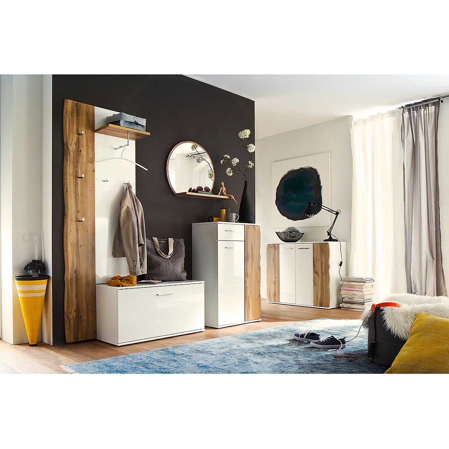 Loftscape Sideboard Vantaa - Hochglanz Weiß / Eiche Dekor 4 Loftscape Sideboard Vantaa - Hochglanz Weiß / Eiche Dekor – Bild 2