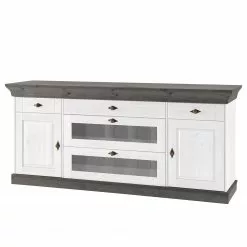 Maison Belfort Sideboard Bergen II - Kiefer massiv - Kiefer Weiß / Kiefer Grau