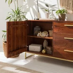 Jack & Alice Sideboard Loga - Akazie massiv / Eisen - Akazie Braun -Büromöbel Verkaufsgeschäft 1000153425 190925 06220300015 DETAILS P000000001000153425