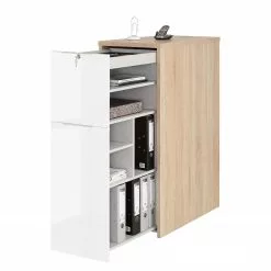 Maja Möbel Container eDJUST II - Hochglanz Weiß / Eiche Riviera Dekor -Büromöbel Verkaufsgeschäft 1000170532 190423 11481600027 GALLERYIMAGES P000000001000170532