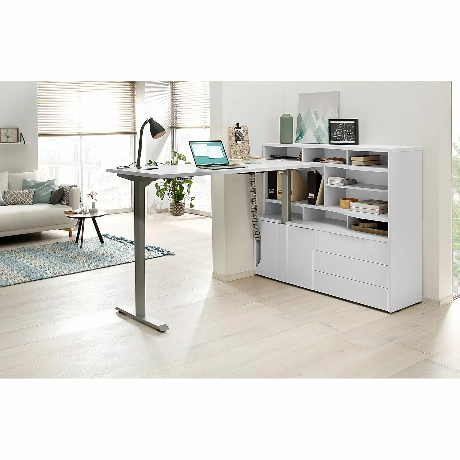 Maja Möbel Schreibtisch eDJUST III - Weiß / Platingrau 5 Maja Möbel Schreibtisch eDJUST III - Weiß / Platingrau – Bild 3