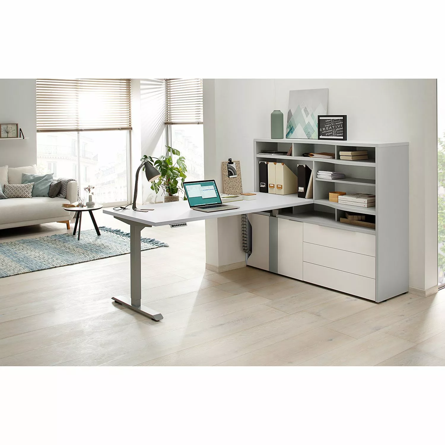 Maja Möbel Schreibtisch eDJUST III - Hellgrau / Platingrau 4 Maja Möbel Schreibtisch eDJUST III - Hellgrau / Platingrau – Bild 2