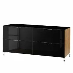 Maja Möbel Sideboard Shino III - Glas Schwarz / Eiche Riviera Dekor