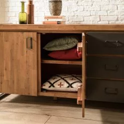 Ars manufacti Sideboard Manchester IV - Akazie massiv / Metall - Akazie / Anthrazit -Büromöbel Verkaufsgeschäft 1000176686 200320 14040200009 DETAILS P000000001000176686