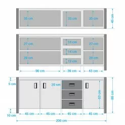 Ars manufacti Sideboard Manchester IV - Akazie massiv / Metall - Akazie / Anthrazit -Büromöbel Verkaufsgeschäft 1000176686 200506 16090500001 SKETCH DETAILS P000000001000176686 sketch