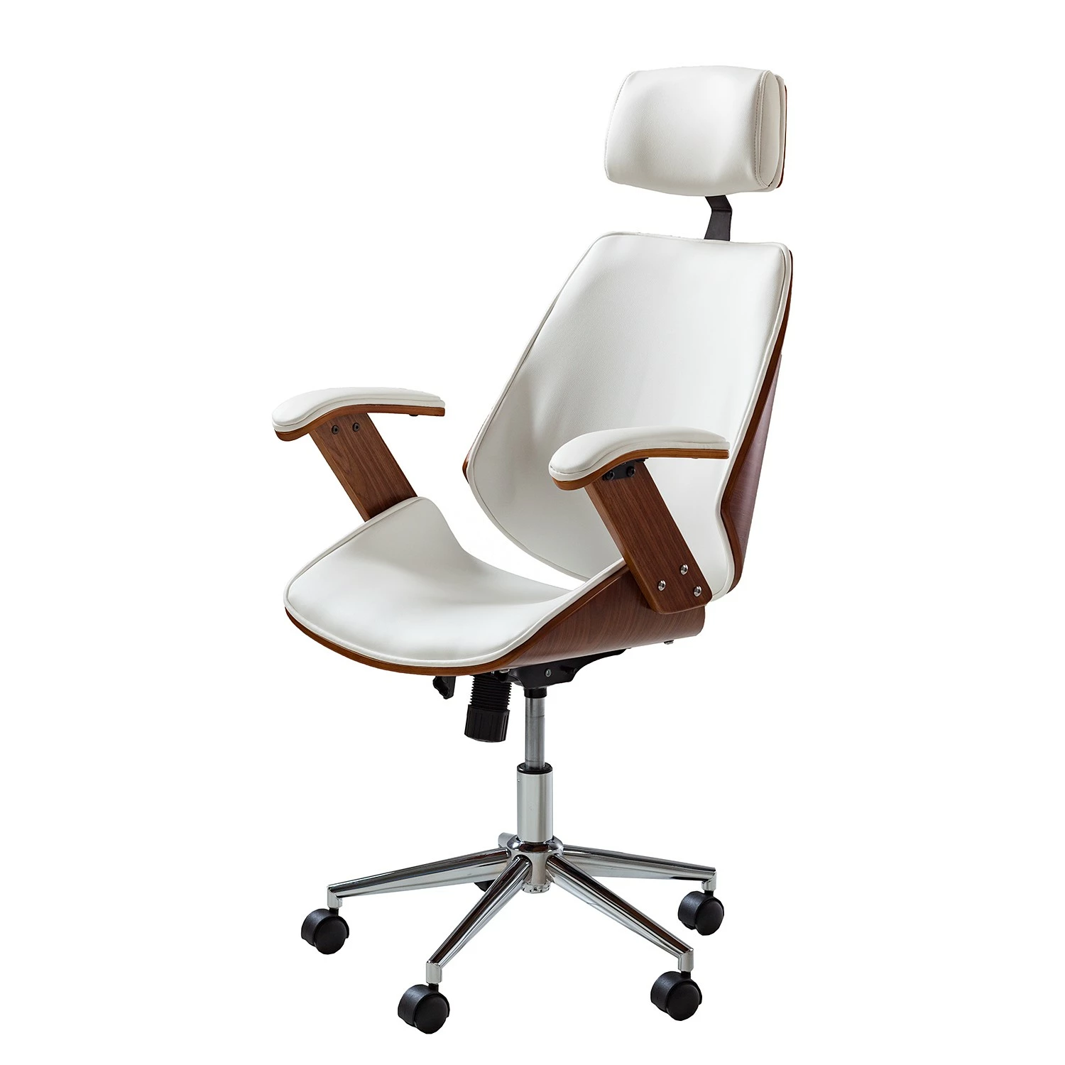 Fredriks Bürodrehstuhl Viiki - Kunstleder / Stahl - Weiß / Walnuss 2 Fredriks Bürodrehstuhl Viiki - Kunstleder / Stahl - Weiß / Walnuss