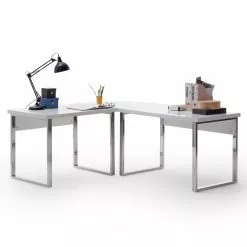 Fredriks Schreibtisch Paddington II - Hochglanz Weiß / Chrom -Büromöbel Verkaufsgeschäft 1000176929 190919 07111900005 DETAILS P000000001000176929