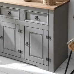 Maison Belfort Sideboard Finca Rustica - Kiefer massiv - Kiefer Grau -Büromöbel Verkaufsgeschäft 1000178029 200511 13145100002 DETAILS P000000001000178029