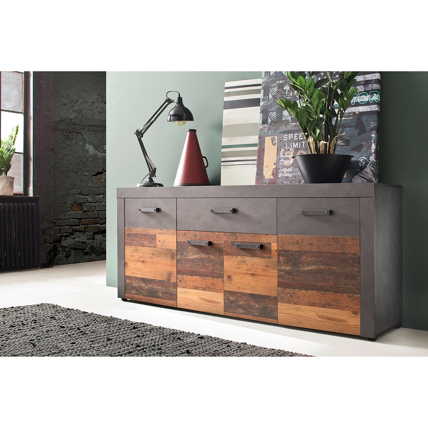Trendteam Sideboard Indy - Altholz Pinie Dekor / Vintage Grau 4 Trendteam Sideboard Indy - Altholz Pinie Dekor / Vintage Grau – Bild 2