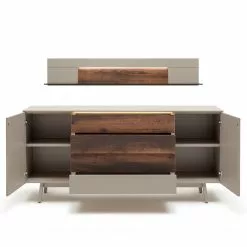 GWINNER Sideboard Misano II (2-teilig) - Inkl. Beleuchtung - Echtholzfurnier - Saharagrau / Balkeneiche -Büromöbel Verkaufsgeschäft 1000188660 190926 16594200067 DETAILS P000000001000188660