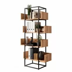 GWINNER Regal Style I - Echtholzfurnier / Metall - Eiche / Anthrazit