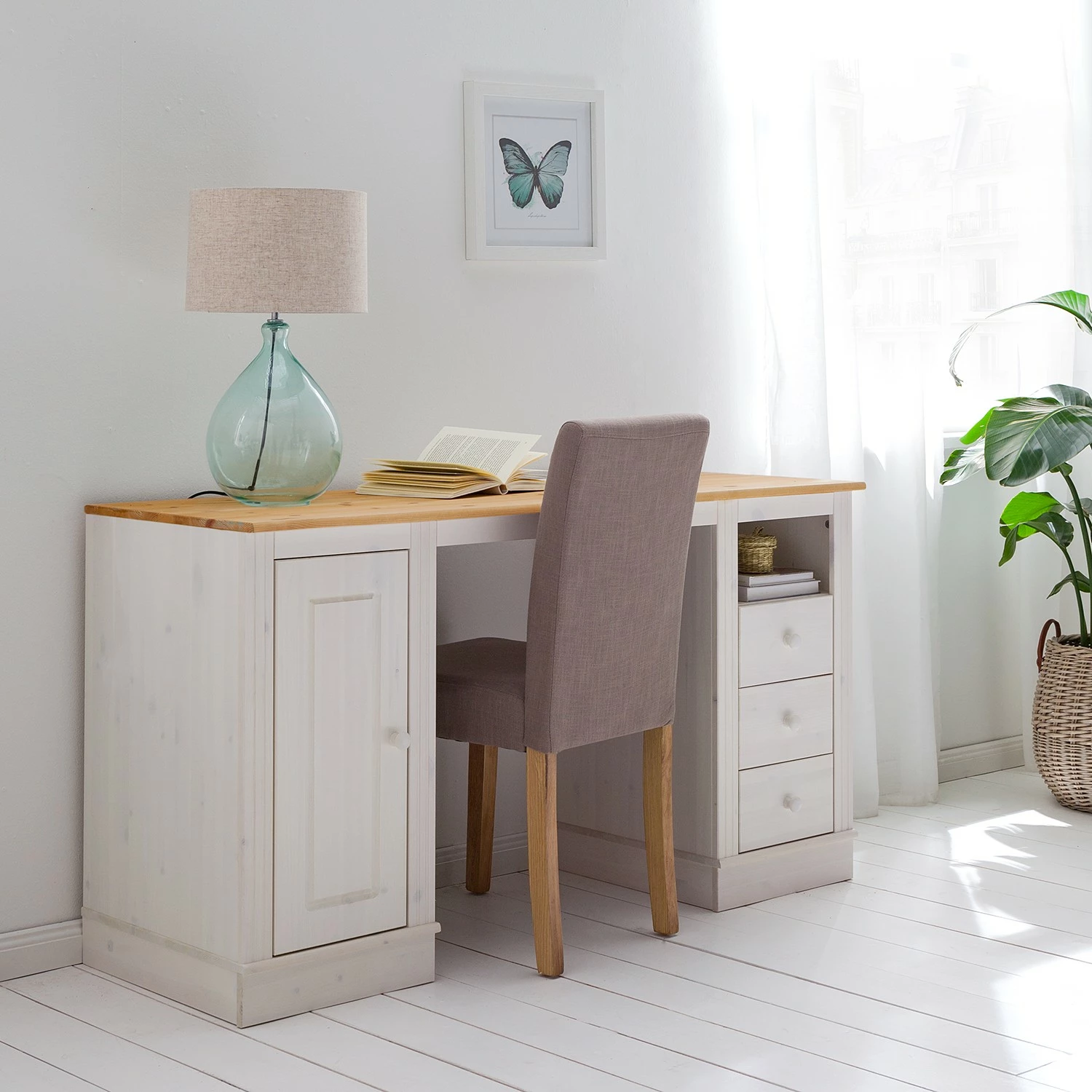 Maison Belfort Schreibtisch Lillehammer - Kiefer massiv - Kiefer Weiß / Kiefer Honig 4 Maison Belfort Schreibtisch Lillehammer - Kiefer massiv - Kiefer Weiß / Kiefer Honig – Bild 2