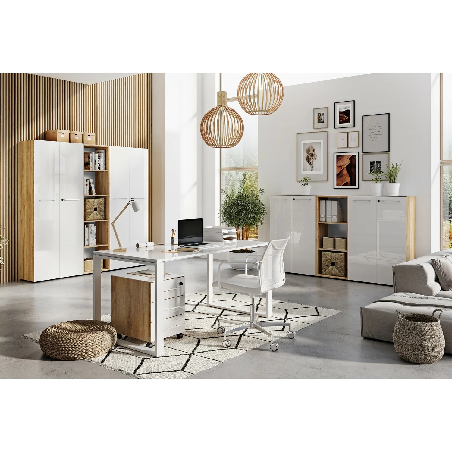 Rollcontainer Monteria - Glas - Weiß / Eiche Navarra Dekor 4 Rollcontainer Monteria - Glas - Weiß / Eiche Navarra Dekor – Bild 2