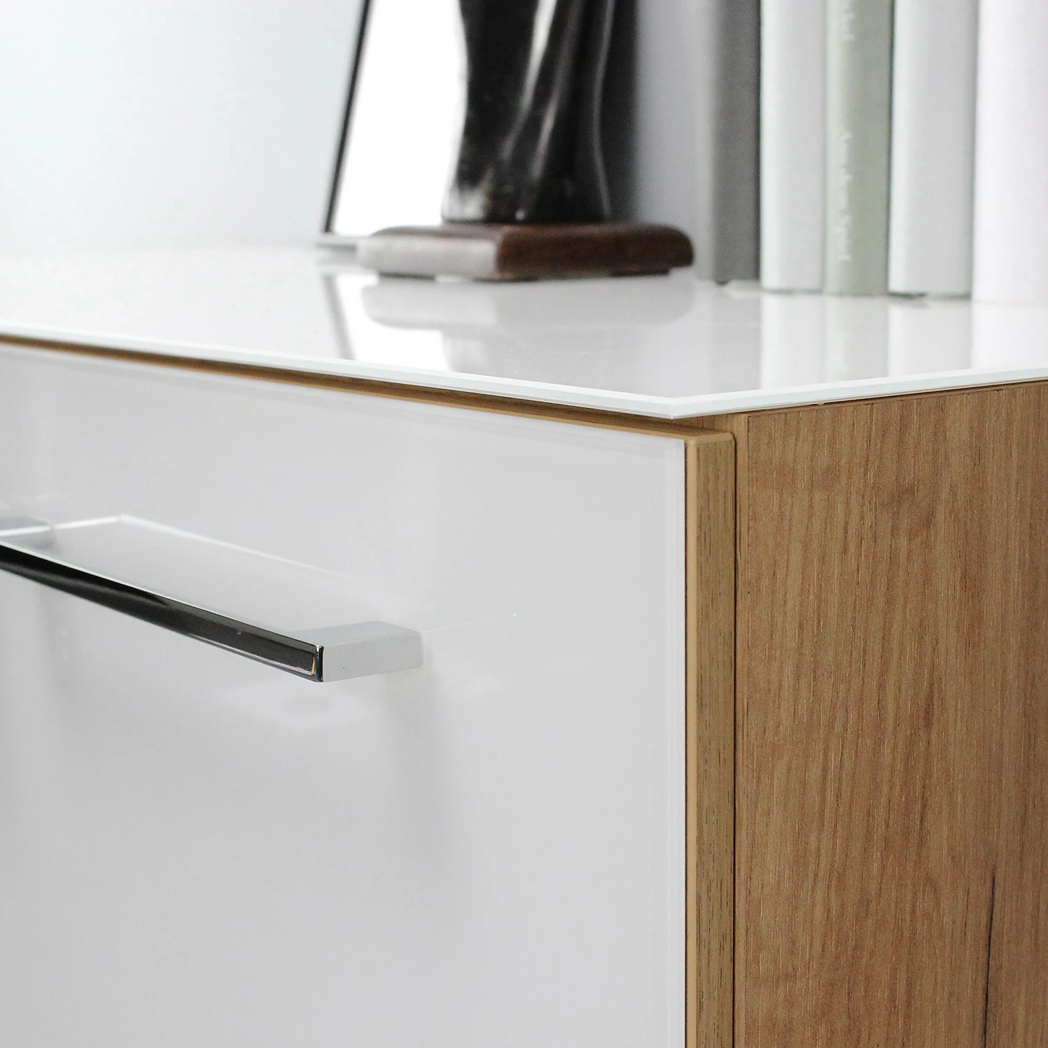 Rollcontainer Monteria - Glas - Weiß / Eiche Navarra Dekor 14 Rollcontainer Monteria - Glas - Weiß / Eiche Navarra Dekor – Bild 12