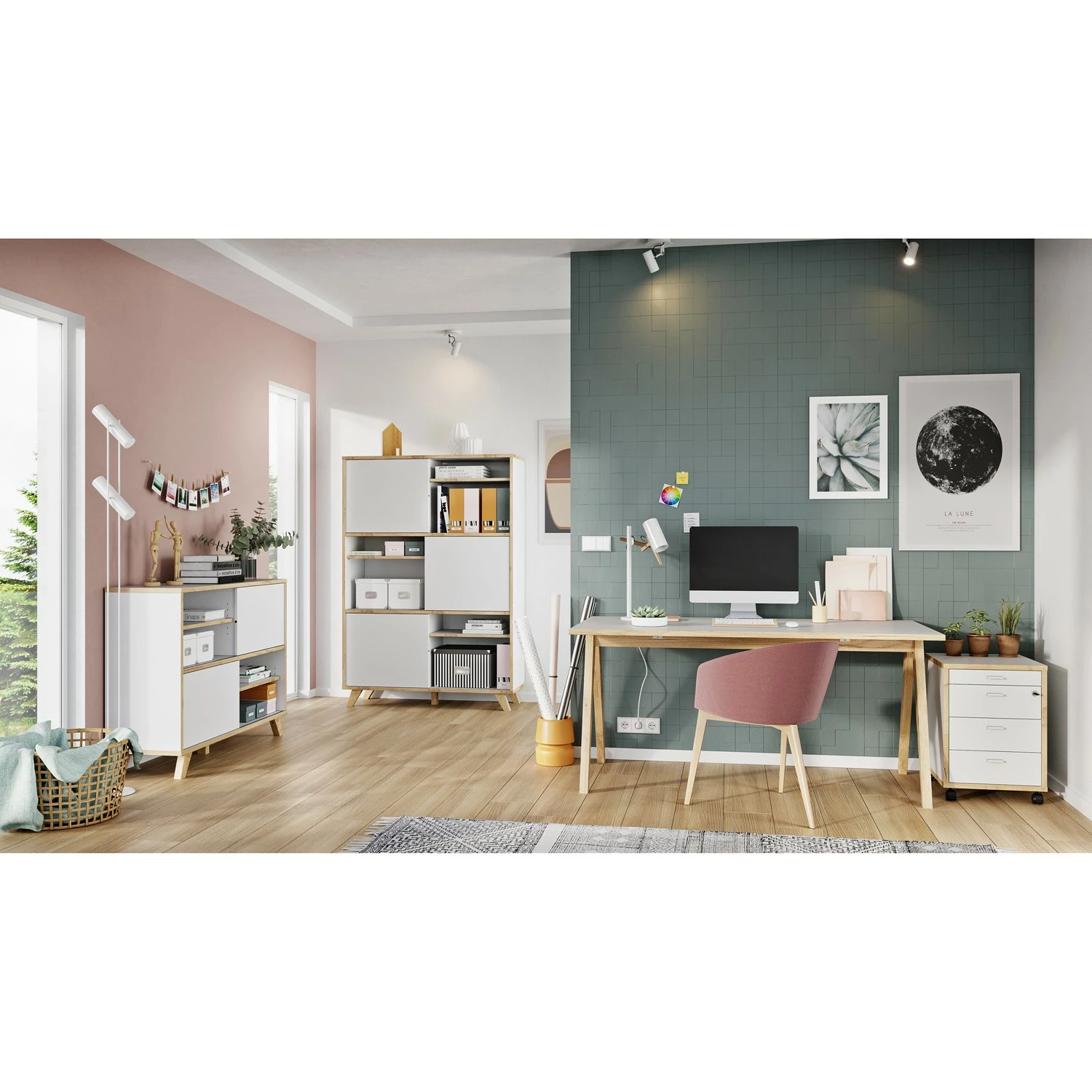 Germania Schreibtisch Svene - Weiß / Eiche Sonoma Dekor 4 Germania Schreibtisch Svene - Weiß / Eiche Sonoma Dekor – Bild 2