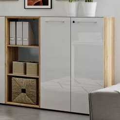 Germania Büroset Monteria IV (2-teilig) - Glas - Weiß / Eiche Navarra Dekor