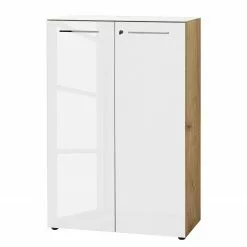 Germania Büroset Monteria V (3-teilig) - Glas - Weiß / Eiche Navarra Dekor -Büromöbel Verkaufsgeschäft 1000189547 191022 12050300190 DETAILS P000000001000189547