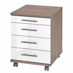 Furnitive Rollcontainer Arcon - Trüffeleiche Dekor / Hochglanz Weiß