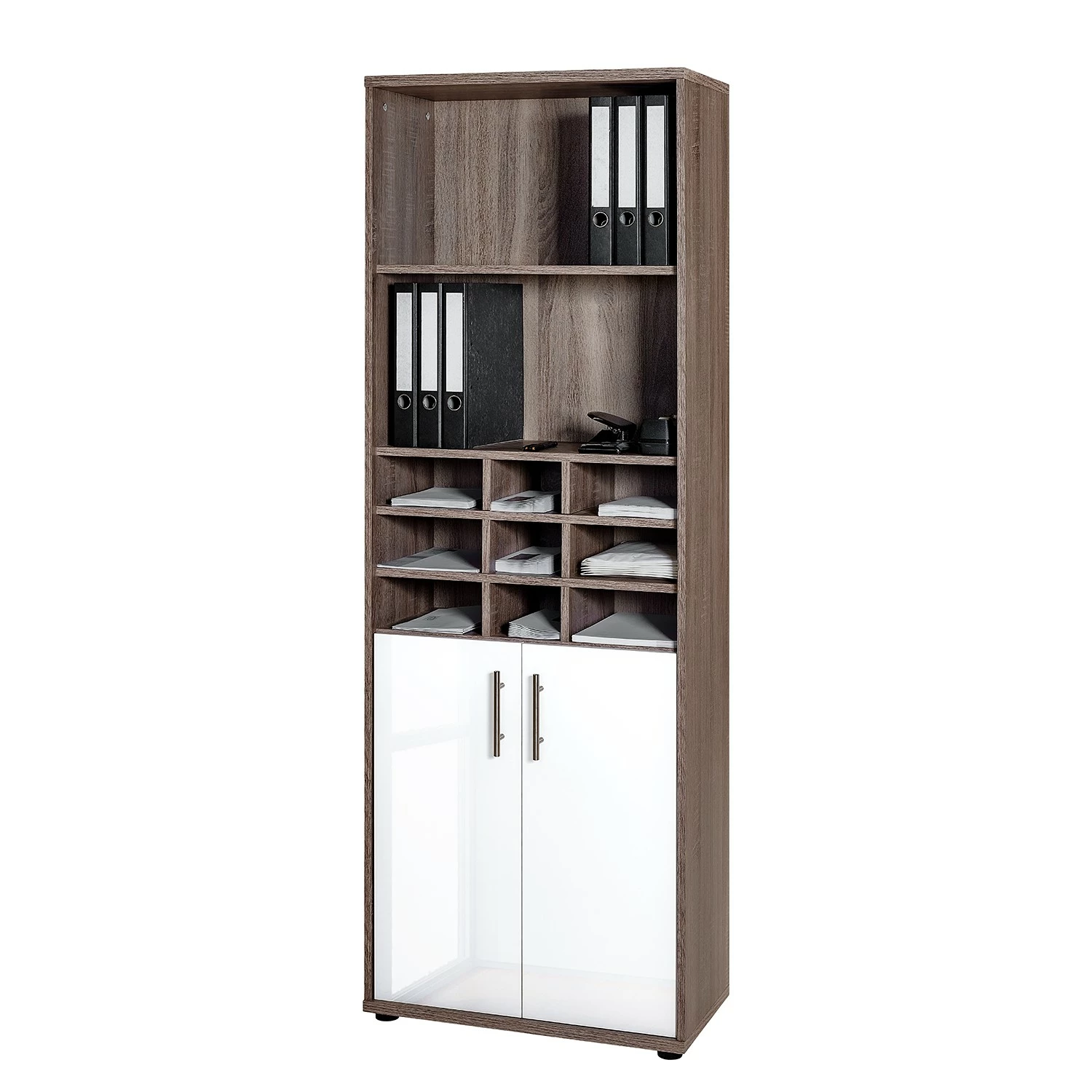 Furnitive Regal Arcon II - Trüffeleiche Dekor / Hochglanz Weiß 3 Furnitive Regal Arcon II - Trüffeleiche Dekor / Hochglanz Weiß