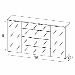 Maja Möbel Sideboard Trend II - Glas - Weiß / Eiche Sonoma Dekor -Büromöbel Verkaufsgeschäft 1000197484 191129 08042100020 SKETCH DETAILS P000000001000197484 sketch