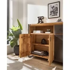 Ars manufacti Sideboard Manchester VII - Akazie massiv / Metall - Akazie / Anthrazit -Büromöbel Verkaufsgeschäft 1000210965 210121 12574800029 DETAILS P000000001000210965