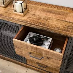 Ars manufacti Sideboard Hunter II - Mango massiv / Metall - Mango / Blaugrau -Büromöbel Verkaufsgeschäft 1000211063 210219 10173400003 DETAILS P000000001000211063