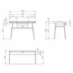 Temahome Schreibtisch Ply II - Eiche teilmassiv / Metall - Eiche Hell / Schwarz -Büromöbel Verkaufsgeschäft 1000214019 200527 06044400039 SKETCH DETAILS P000000001000214019 sketch