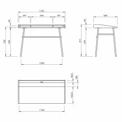 Temahome Schreibtisch Ply I - Eiche teilmassiv / Metall - Eiche Hell / Schwarz -Büromöbel Verkaufsgeschäft 1000214023 200527 06052000078 SKETCH DETAILS P000000001000214023 sketch