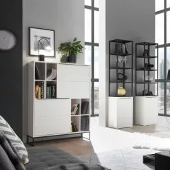 Fredriks Regal White Hall - Matt Weiß / Schwarz -Büromöbel Verkaufsgeschäft 1000218374 210302 11190200001 MOOD DETAILS P000000001000218374 mood