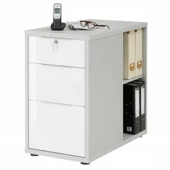 Maja Möbel Container eDJUST III - Platingrau / Weiß Spiegelglanz -Büromöbel Verkaufsgeschäft 1000220607 200824 06315700129 DETAILS P000000001000220607