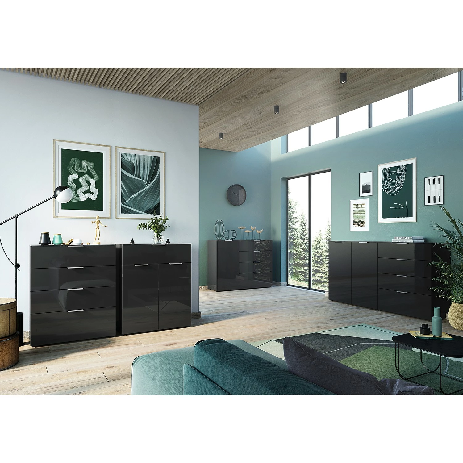 Germania Sideboard Oakland I - Glas - Schwarz 4 Germania Sideboard Oakland I - Glas - Schwarz – Bild 2