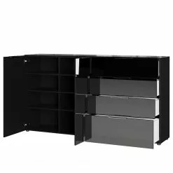 Germania Sideboard Oakland II - Glas - Schwarz -Büromöbel Verkaufsgeschäft 1000223292 200826 06244200094 DETAILS P000000001000223292