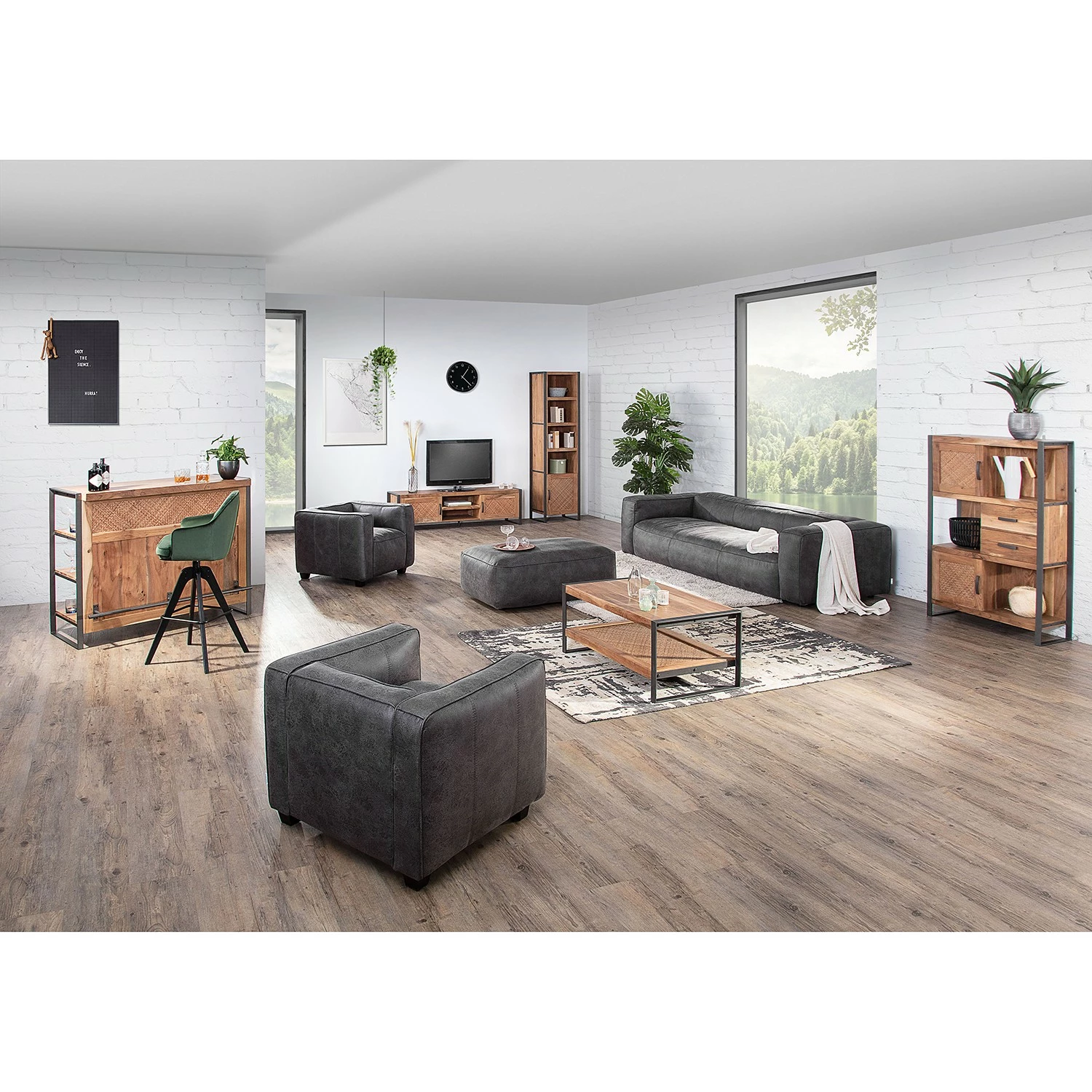 Ars manufacti Highboard Leyma - Rattan / Akazie massiv - Akazie / Anthrazit 4 Ars manufacti Highboard Leyma - Rattan / Akazie massiv - Akazie / Anthrazit – Bild 2