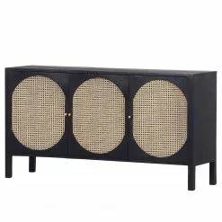 Red Living Sideboard Mokena - Wiener Geflecht / Mango massiv - Natur / Mango Schwarz