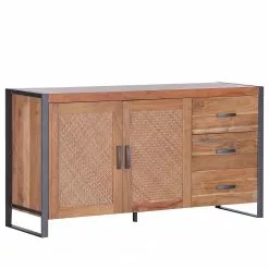 Ars manufacti Sideboard Leyma - Rattan / Akazie massiv - Akazie / Anthrazit