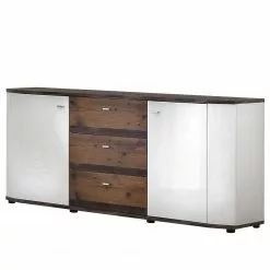 Fredriks Sideboard Karlsburg - Hochglanz Weiß / Altholz Dekor