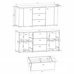 Fredriks Sideboard Karlsburg - Hochglanz Weiß / Altholz Dekor -Büromöbel Verkaufsgeschäft 1000224471 200902 06404200058 SKETCH DETAILS P000000001000224471 sketch