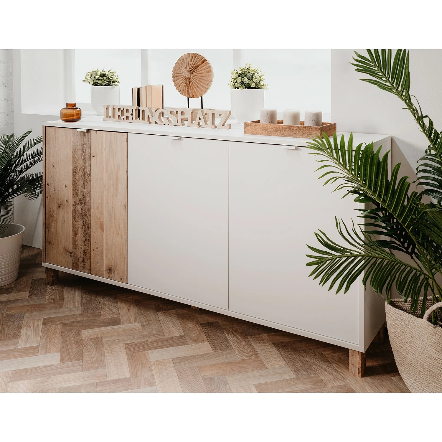 Loftscape Sideboard Mayac I - Weiß / Altholz Dekor 5 Loftscape Sideboard Mayac I - Weiß / Altholz Dekor – Bild 3