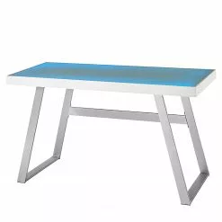 Furnitive LED Schreibtisch Vicq - Glas / Stahl - Weiß / Edelstahl