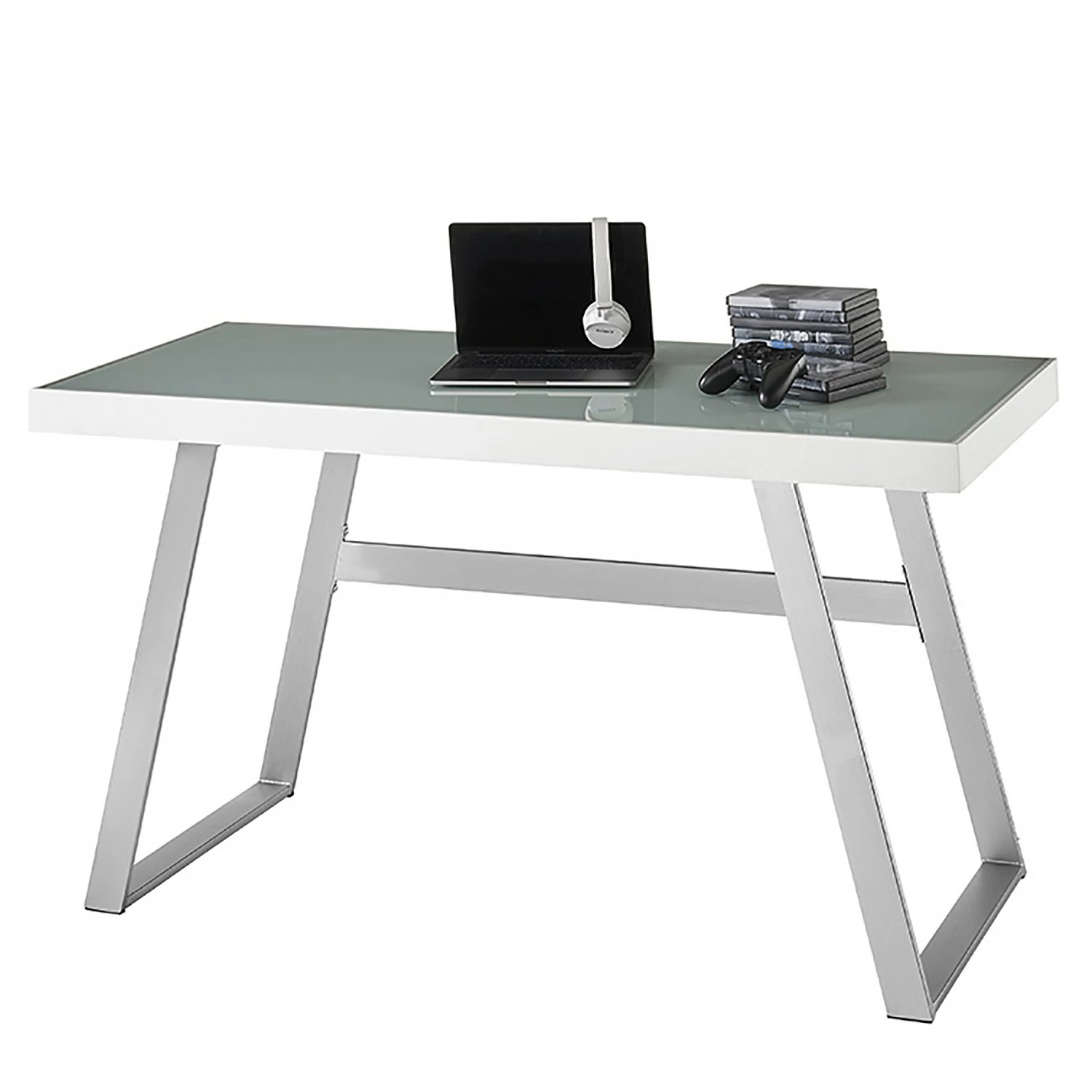 Furnitive LED Schreibtisch Vicq - Glas / Stahl - Weiß / Edelstahl 11 Furnitive LED Schreibtisch Vicq - Glas / Stahl - Weiß / Edelstahl – Bild 9