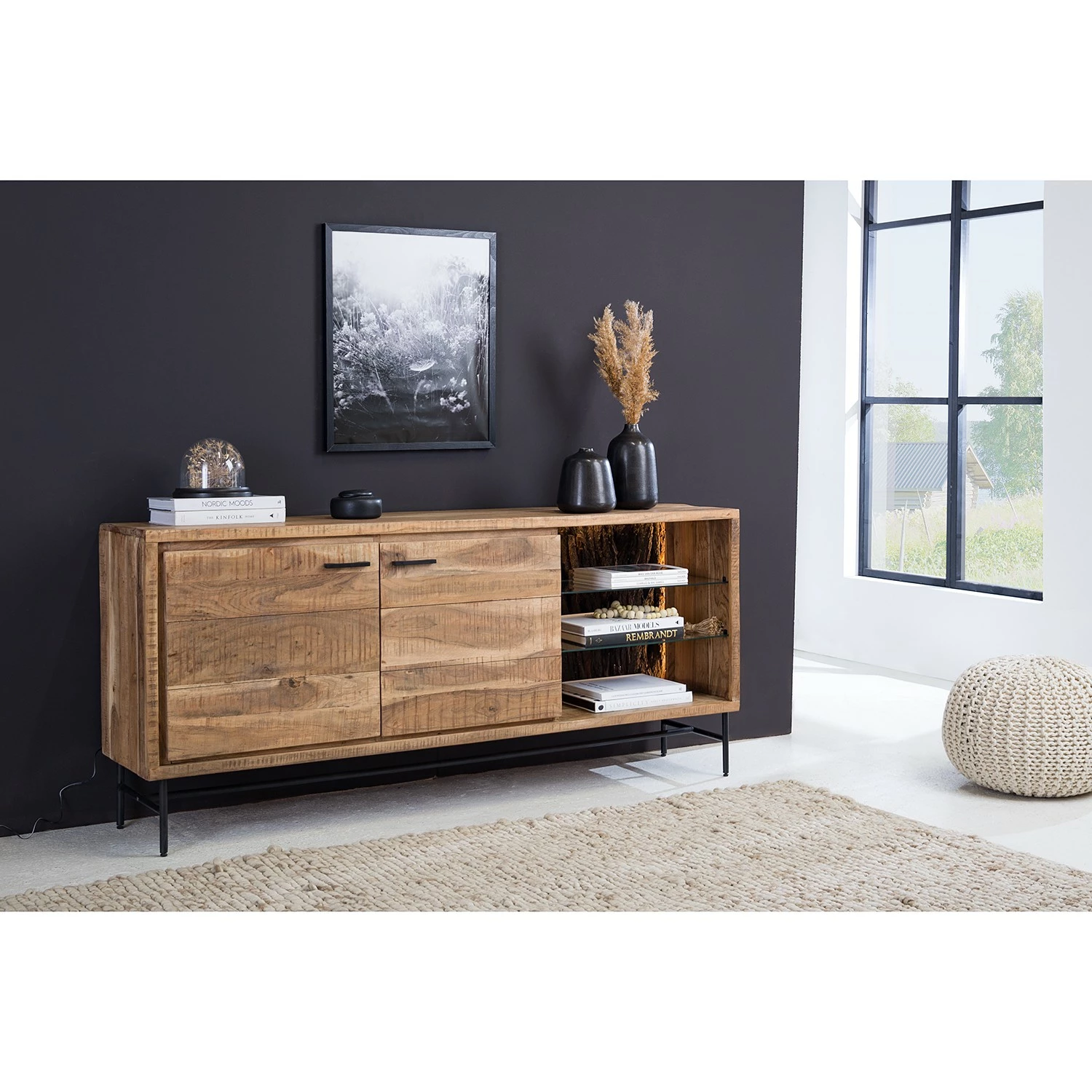 Ars Natura Sideboard Roody - Inkl. Beleuchtung - Akazie massiv / Metall - Akazie / Schwarz 5 Ars Natura Sideboard Roody - Inkl. Beleuchtung - Akazie massiv / Metall - Akazie / Schwarz – Bild 3