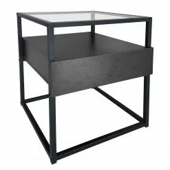 Loftscape Beistelltisch Dorsey - Glas / Metall - Schwarz / Bambus Schwarz
