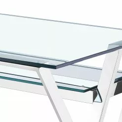 Velvet Studio Schreibtisch Genay - Sicherheitsglas / Edelstahl - Glasklar / Silber -Büromöbel Verkaufsgeschäft 1000241600 210121 14214100048 DETAILS P000000001000241600