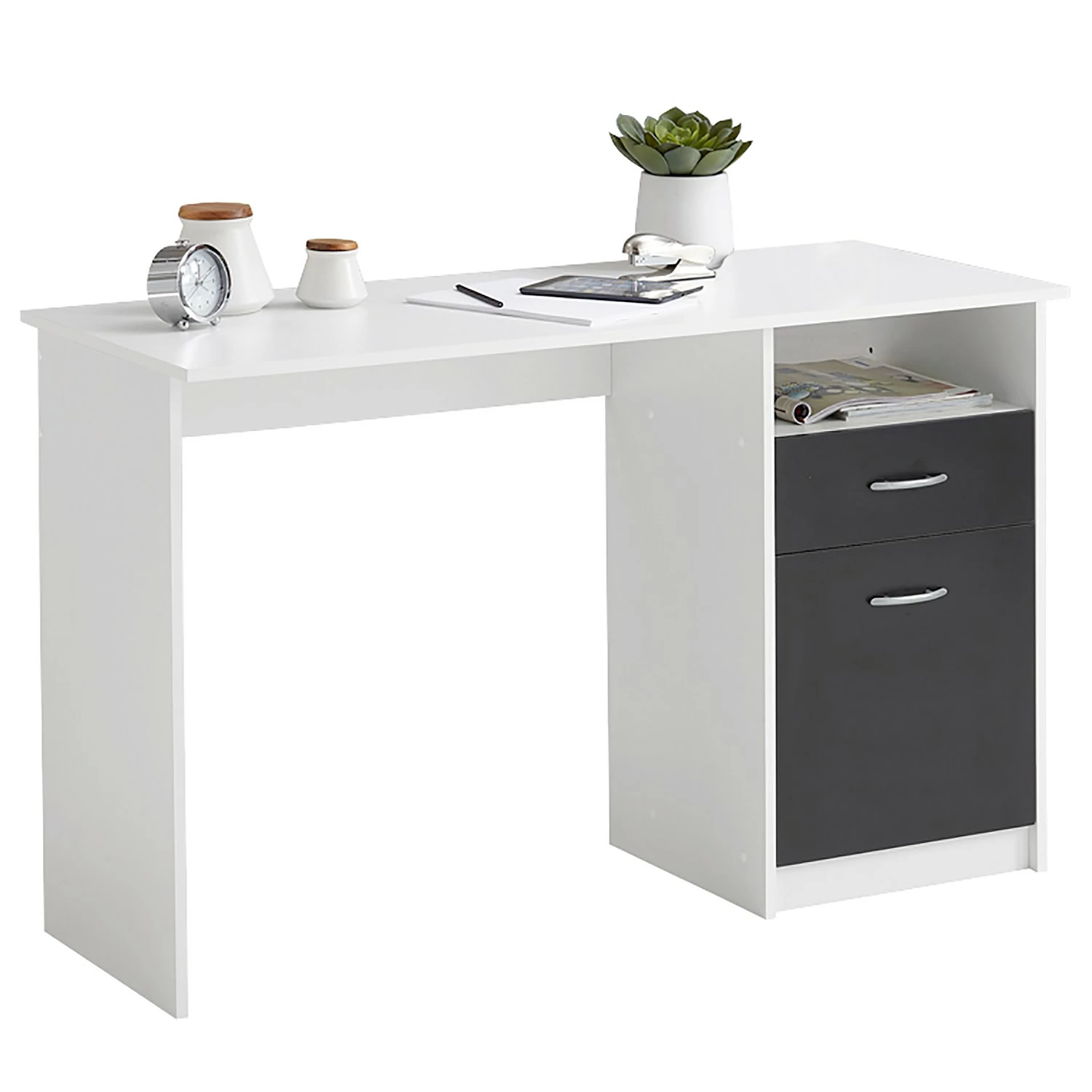 Furnitive Schreibtisch Cossey - Weiß / Schwarz 3 Furnitive Schreibtisch Cossey - Weiß / Schwarz