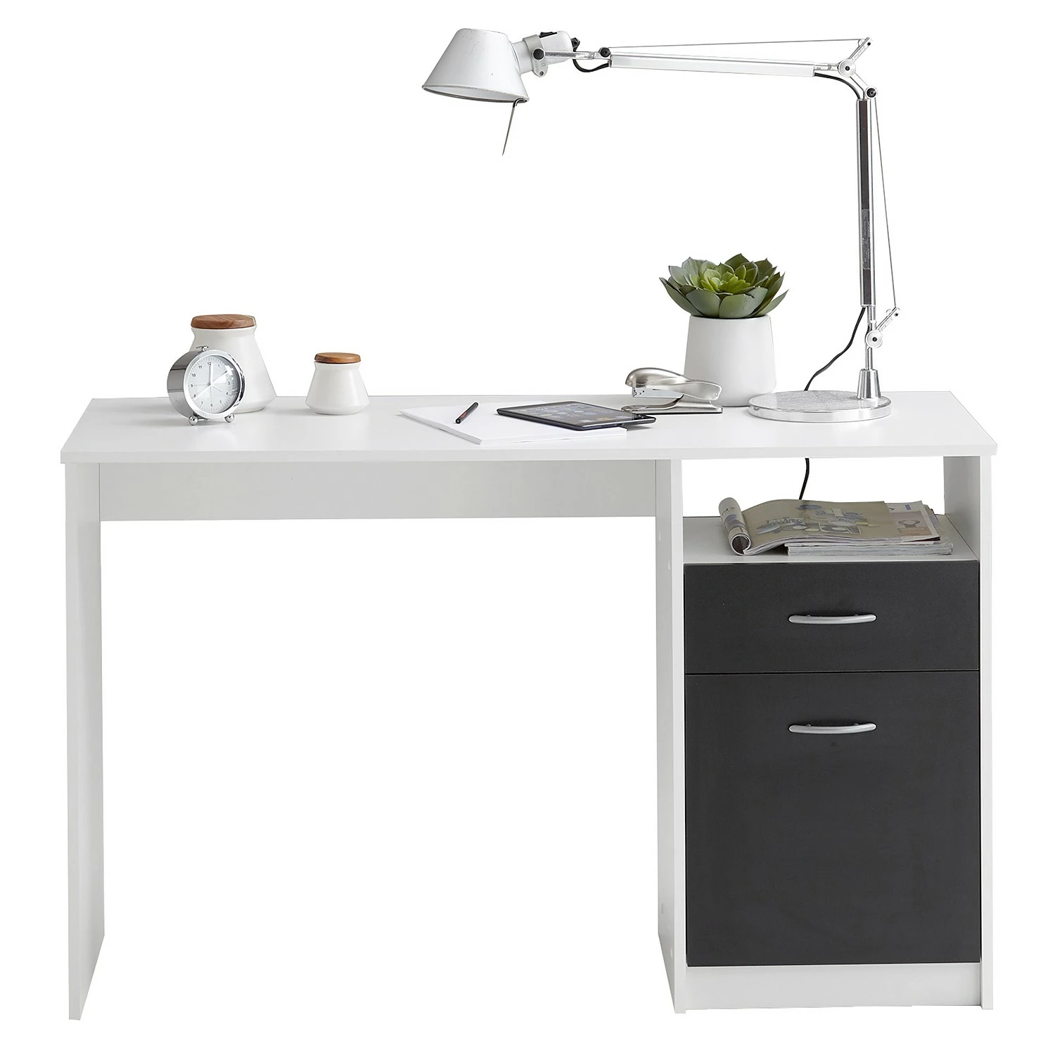 Furnitive Schreibtisch Cossey - Weiß / Schwarz 4 Furnitive Schreibtisch Cossey - Weiß / Schwarz – Bild 2